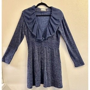 Altar’d State Ruffle Button Down Blue Sweater Cardigan‎ Dress Small Side Pockets